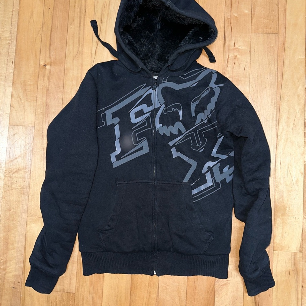 Fox Black Zip Up Sweater